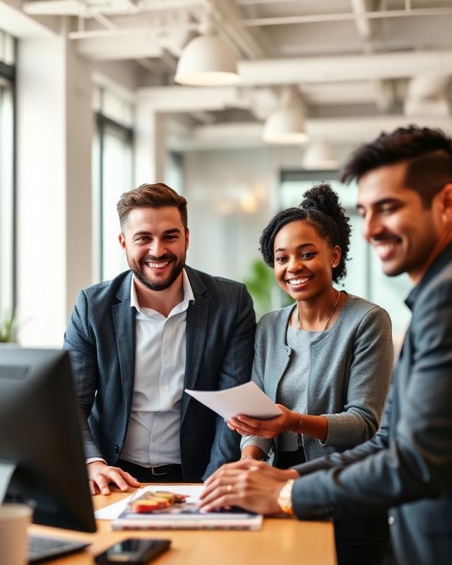 A corporate team collaborating in an office