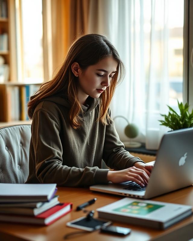 A student studying at home with MyChaperone