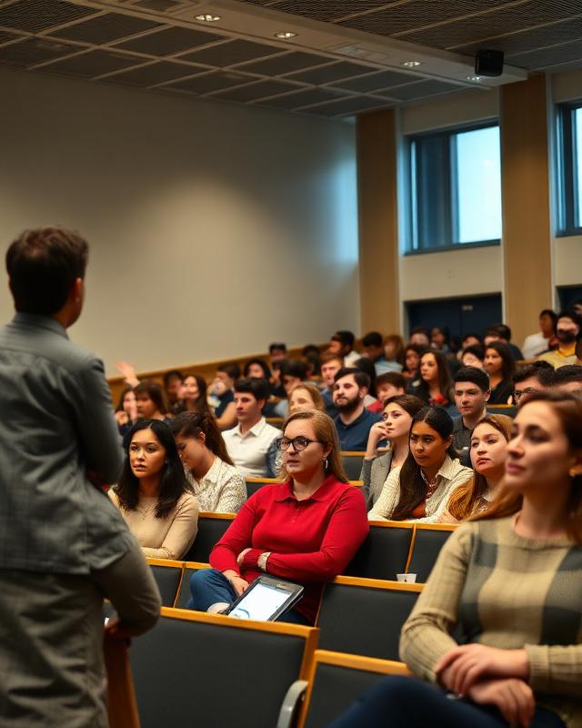 Students in a university lecture hall